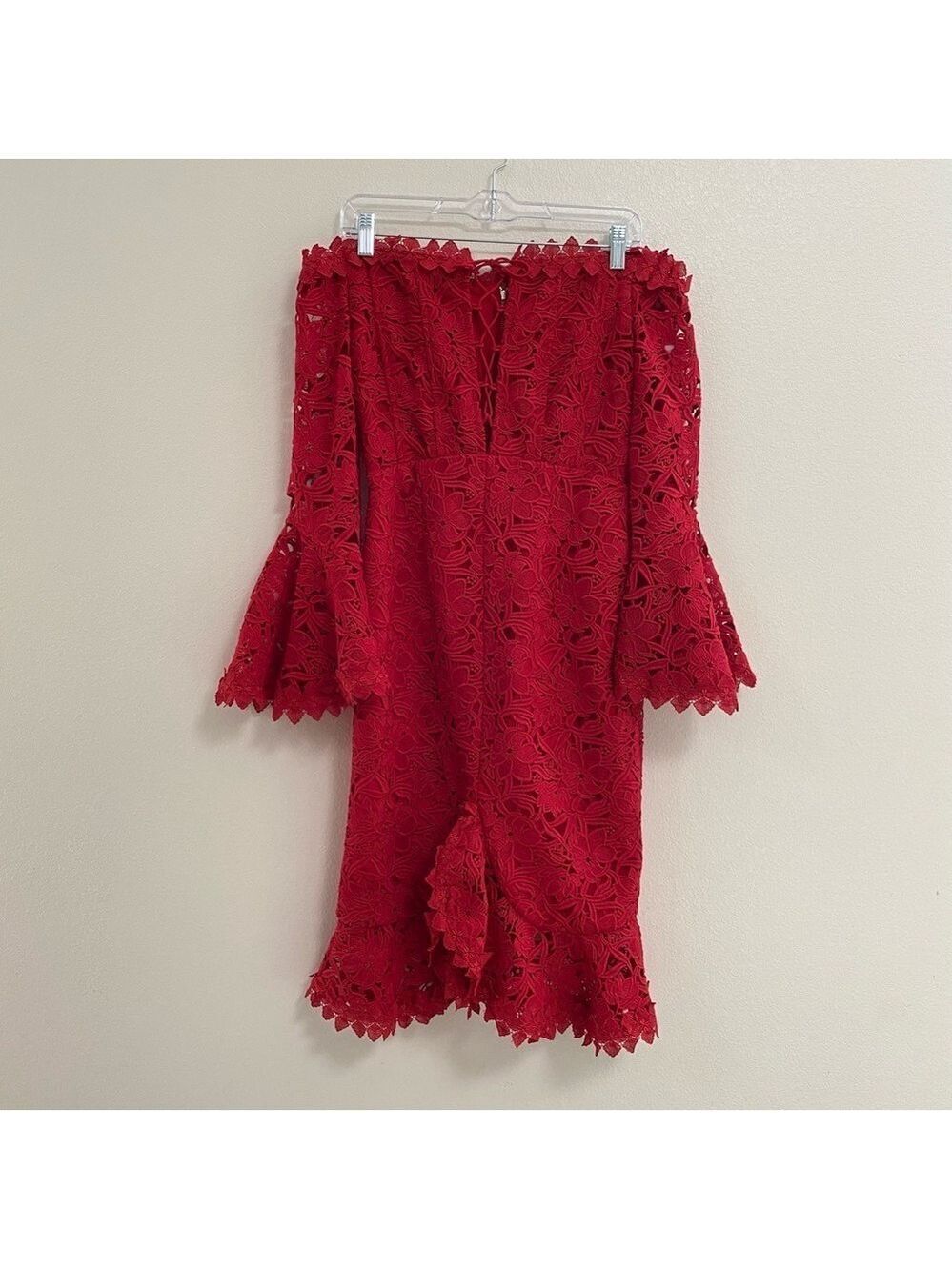 Boston Proper Dress Women’s Size 4 Red Full Lace Off the Shoulder Cocktail Dress